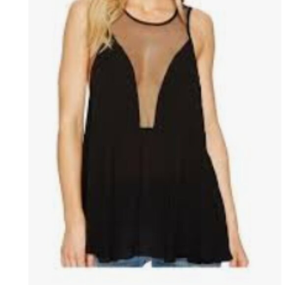 Intimately Free People Mesh Inset Illusion Tank Top Women's S Black - Picture 1 of 4